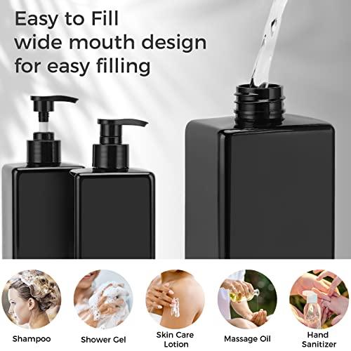 SUREAM Suream Shampoo and Conditioner Dispenser Set, 3Pack 16.9oz Bathroom Countertop Soap Bottle with 4PCS lables, Plastic Refillable Dispenser with Pump for Kitchen, Office, Travel, Resturant, Black
