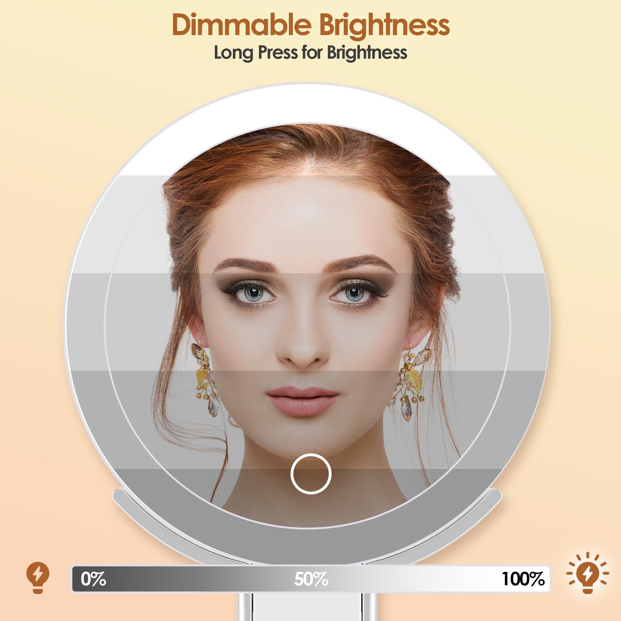 MIYADIVA MIYADIVA Travel Magnifying Mirror with Light, Double Sided 30X/1X Lighted Travel Makeup Mirror with Magnification, 3 Color Lighting, Dimmable Touch Screen, Adjustable & Foldable Hand Mirror(White)