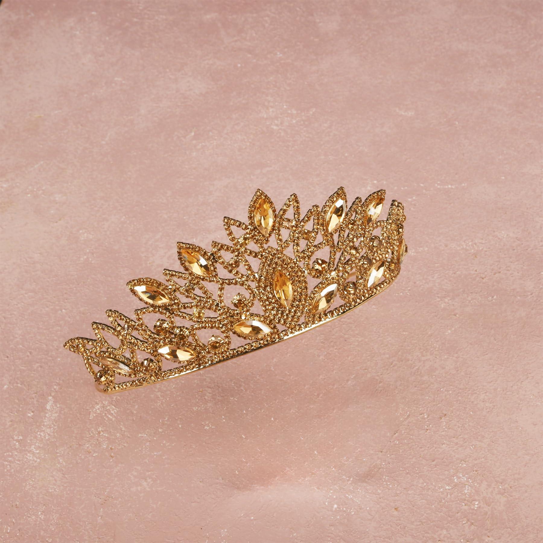 Limelia Wedding & Accessories LIMELIA Women\'s Tiara - Crown for Henna Wedding Party | Glitter Hair Accessories for Bridal Birthday Pageant Prom Halloween Cos-play Costume Christmas Party| Traditional Crystal - Honey