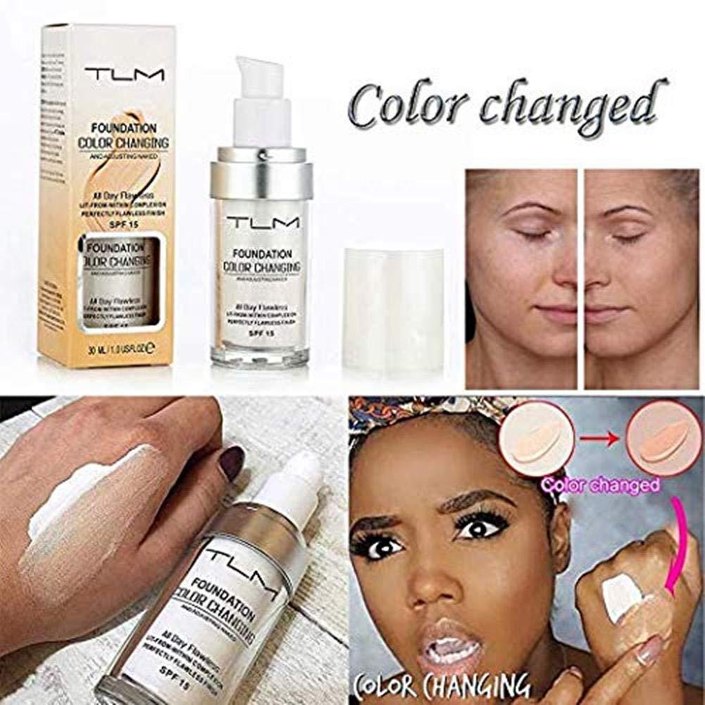 Grospe TLM Flawless Color Changing Foundation,Moisturizing Warm Skin Full Coverage Face Foundation Makeup,Base Nude Face Liquid Cover Concealer,Natural Sunscreen Non-greasy