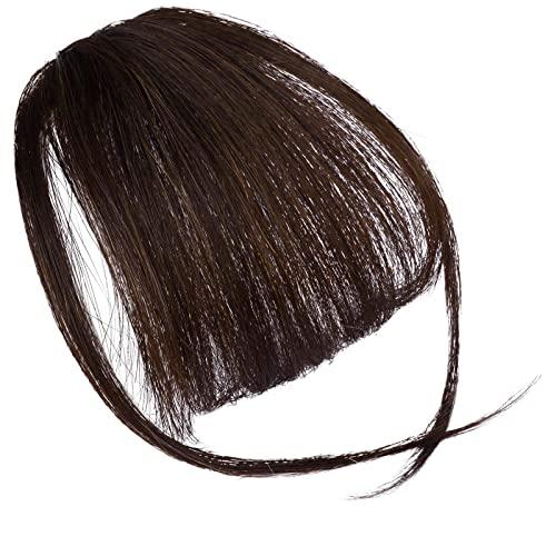 FESHFEN FESHFEN Clip in Bangs 100% Human Hair Bangs Real Hair Extensions Wispy Bangs Dark Red Brown Thin Fringe Hair Pieces Natural Fringe with Temples Hairpieces for Women Girls