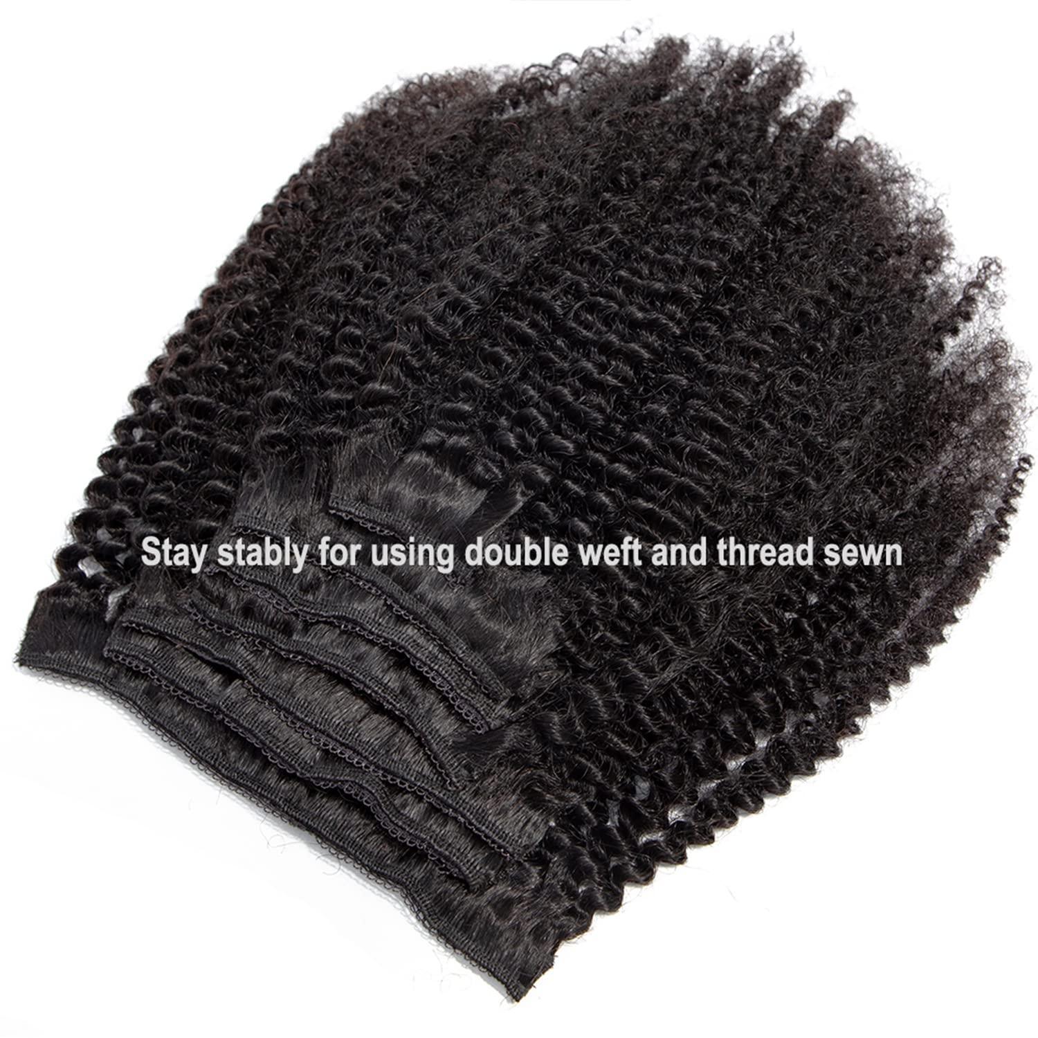 YOOONXI Kinky Curly Clip in Hair Extensions Real Human Hair 4B 4C Human Hair Clip in Extensions Double Weft Afro Kinky Curly Clip ins for Black Women Natural Color 7pcs 70g/set 14Inch