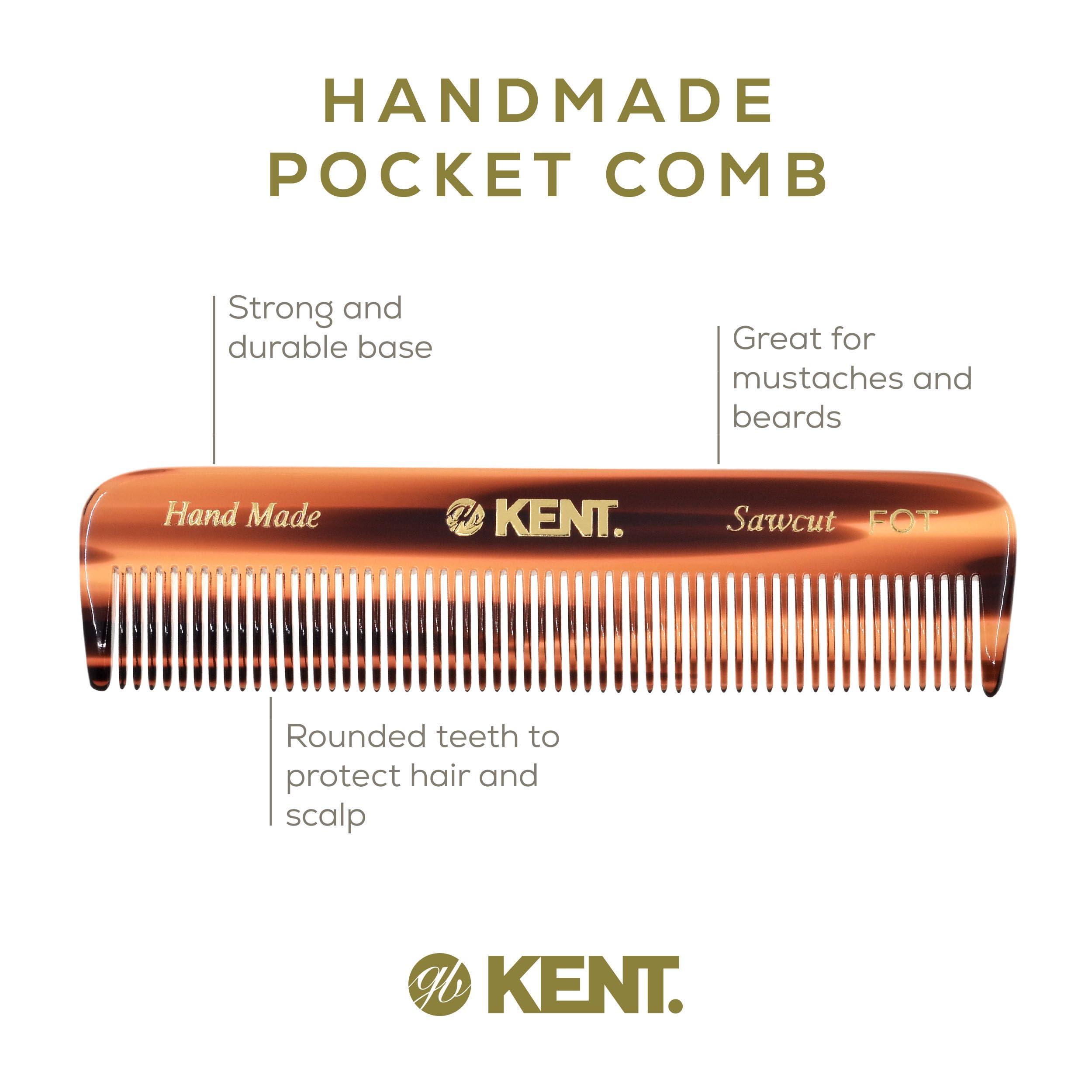 KENT Kent A FOT Handmade All Fine Tooth Pocket Comb for Men, Hair Comb Straightener for Everyday Grooming Styling Hair, Mustache and Beard, Use Dry or with Balms, Saw Cut and Hand Polished, Made in England