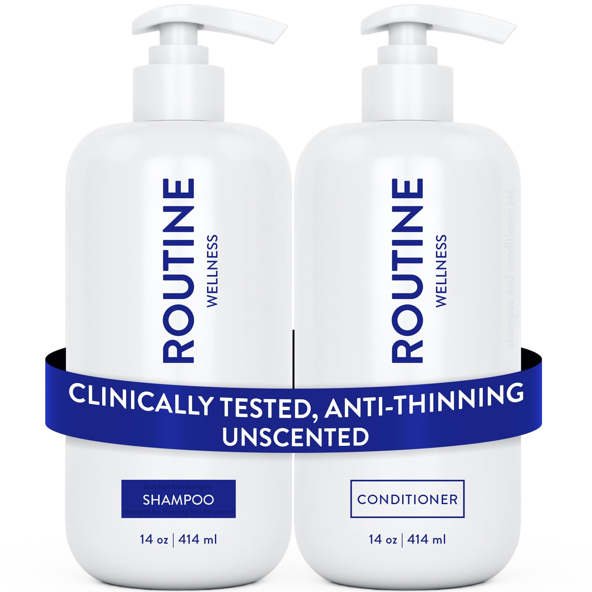 Routine Wellness Routine Wellness Anti-Thinning Shampoo and Conditioner Set for Thinning Hair - Biotin DHT Blocker Women & Men - Color Safe Shampoo for Hair Loss & Healthier Growth - Unscented (Pack of 2)