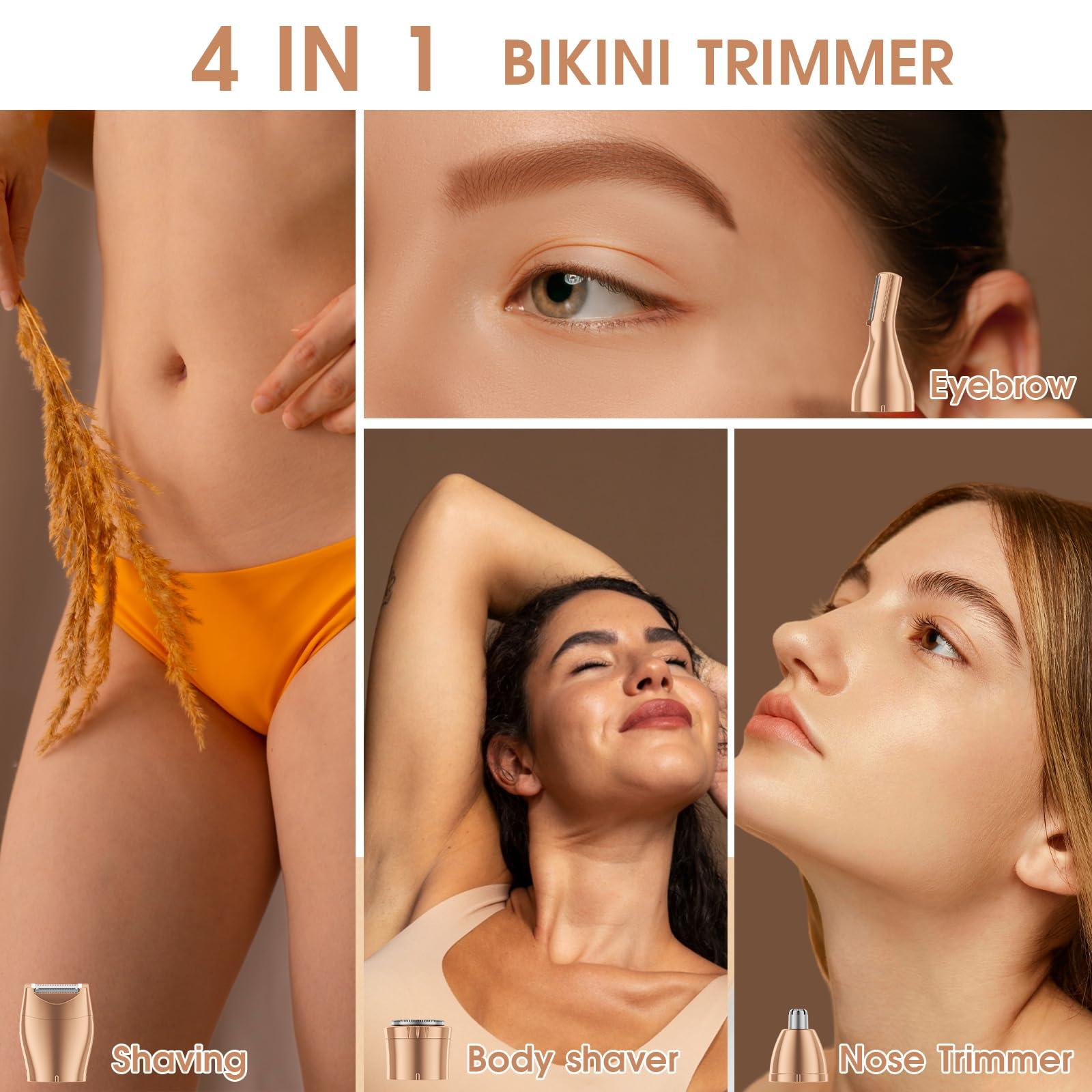 BLIBEE BLIBEE Bikini Trimmer & Hair Clippers for Women - Waterproof Electric Razor and 4 in 1 Bikini Shaver Set, Deluxe Hair Trimmer, Wet/Dry Body Shaver for Nose Eyebrows Beard Pubic Hair, White