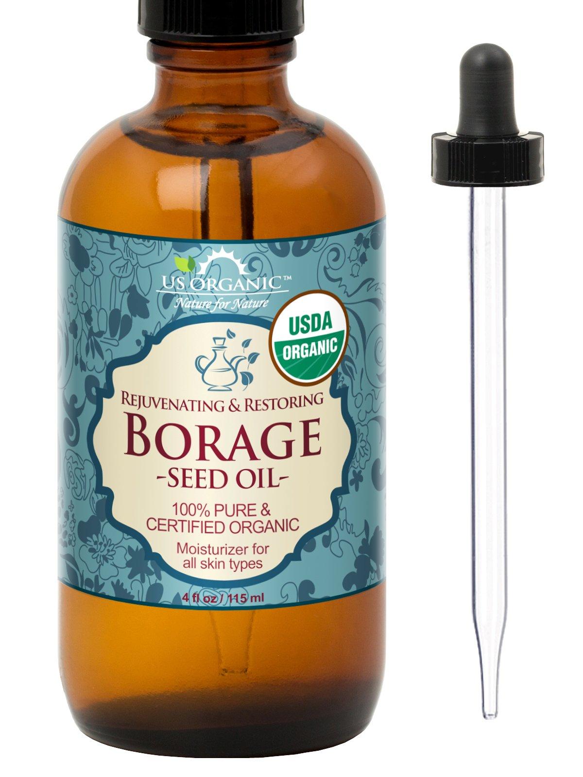 US Organic US Organic Borage seed Oil (18% GLA), USDA Certified Organic, 100% Pure & Natural, Cold Pressed, aka Starflower oil, in Amber Glass Bottle w/Glass Eye dropper for Easy Application (4 oz (115 ml))