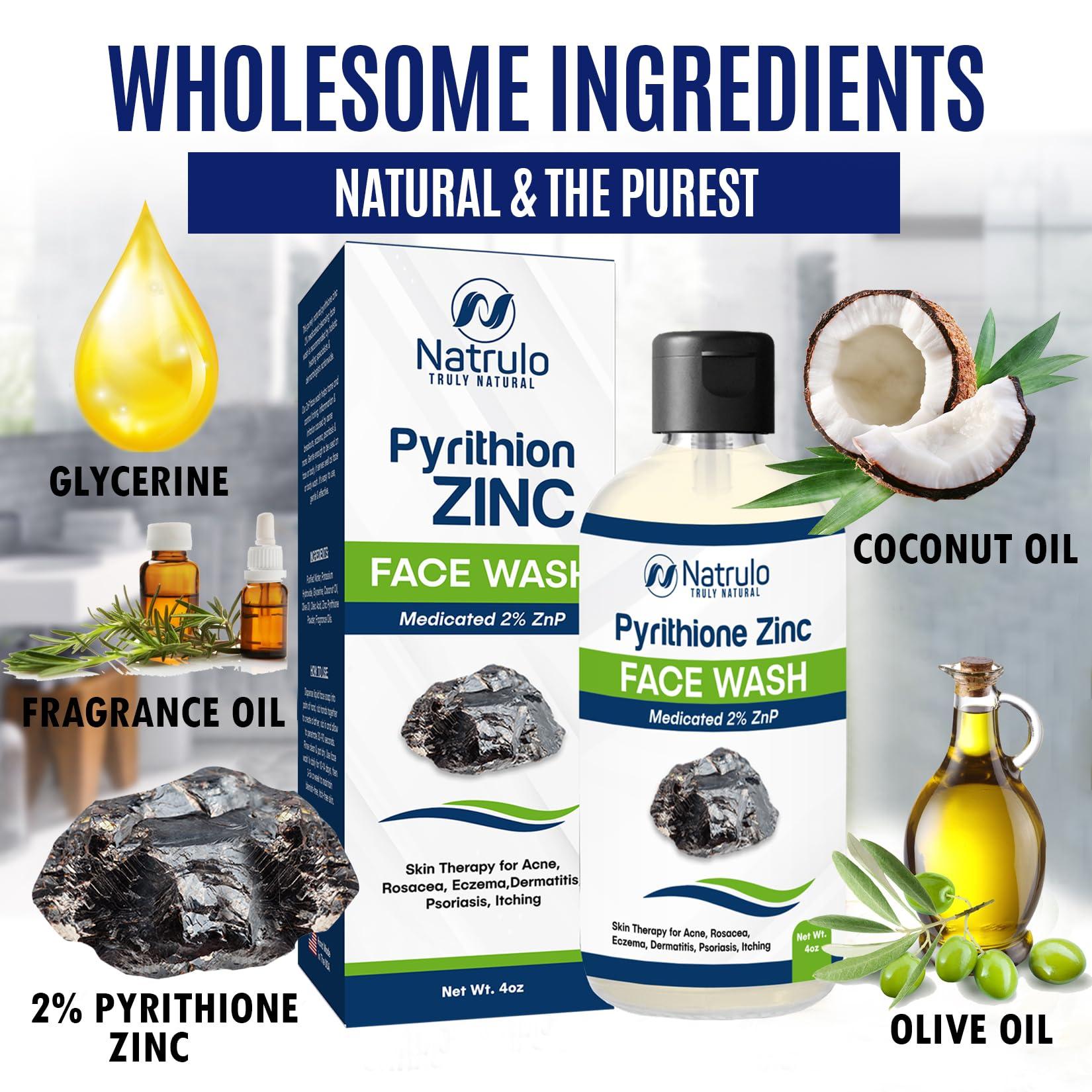 Natrulo Pyrithione Zinc Face Wash | 2% ZnP Zinc Soap Skin Therapy Body Cleanser for Acne, Rosacea, Eczema, Dermatitis, Psoriasis, Itching | Cleansing, Calming Facial Wash | Zinc Face & Body Wash Made in USA