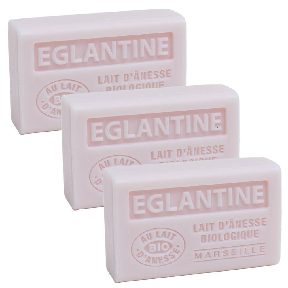 Label Provence Nature Label Provence Savon de Marseille - French Soap Made With Fresh Organic Donkey Milk - Eglantine Fragrance - 60 Gram Bar - Set of 3