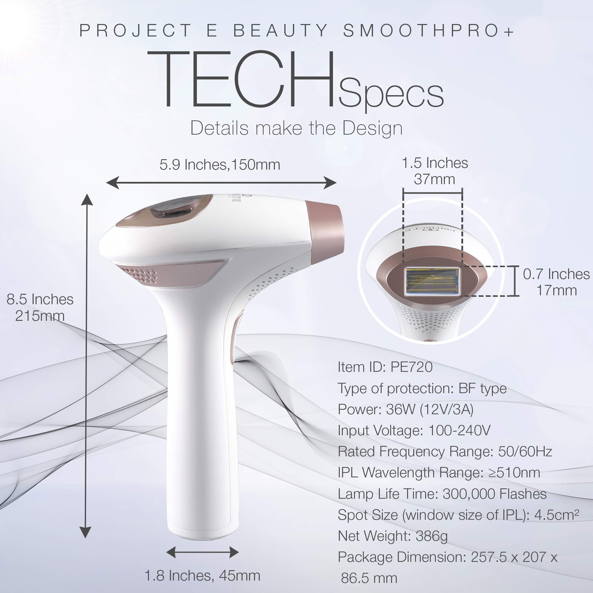 Project E Beauty SmoothPro+ IPL Hair Removal Device by Project E Beauty | Intense Pulsed Light | FDA Cleared | Permanent Hair Reduction | 300,000 Flashes Permanent | Painless | 5 Energy Levels | Stop Hair Regrowth