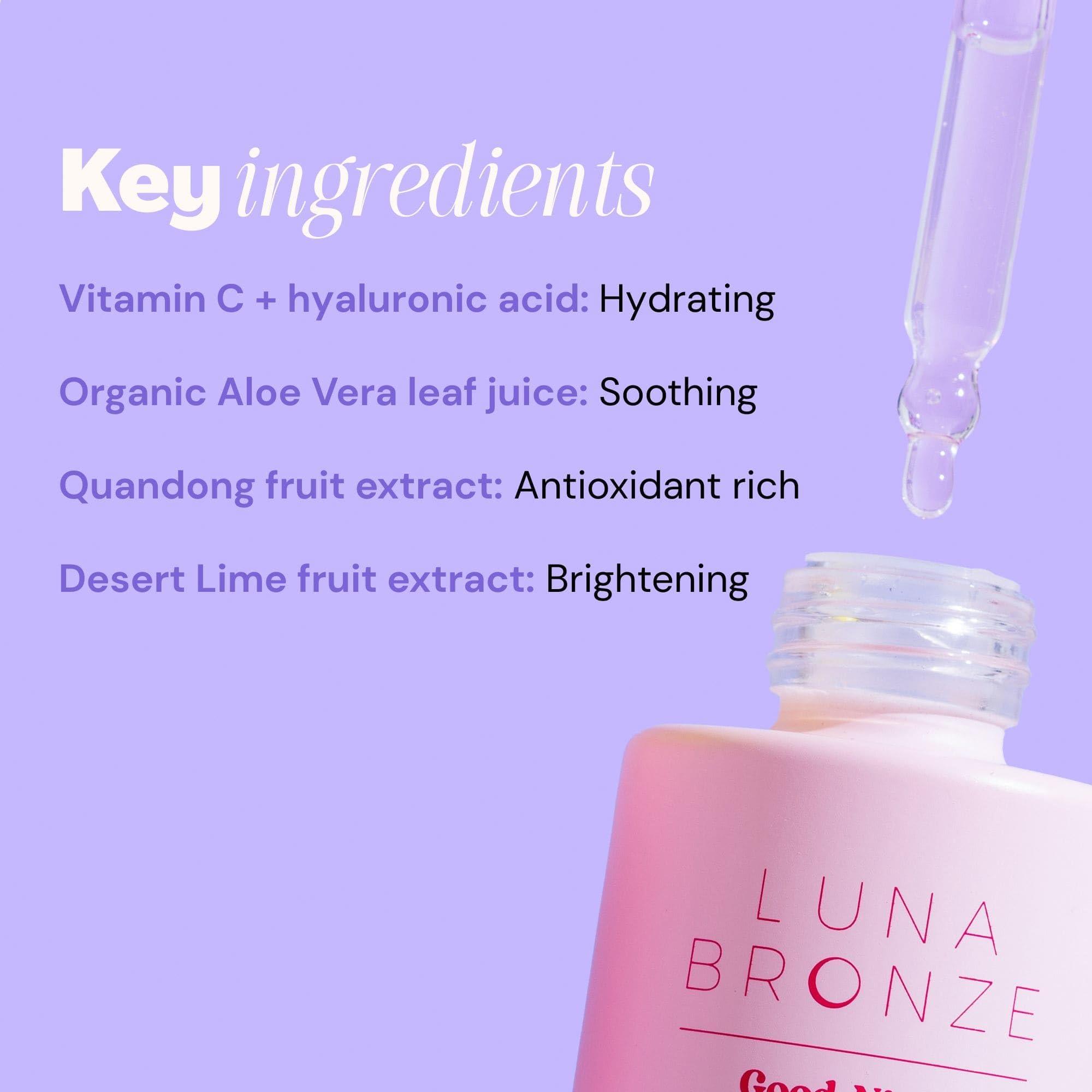 Luna Bronze Luna Bronze Good Night Face Tanning Drops | Overnight Face Bronzing Serum for a Luminous, Natural Looking Glow | Hydrating Formula with Vitamin C | Infused with Australian Botanics (30ml/1.01 fl. oz)