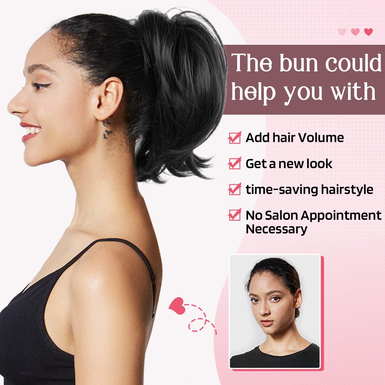 HOOJIH HOOJIH Messy Bun Hair Piece, Claw Clip in Straight Hair Bun 9 Inch Short Ponytail Extension with Bendable Metal Wire Hair Pieces for Women Fake Hair Bun DIY Styles - Ginger Medium Brown