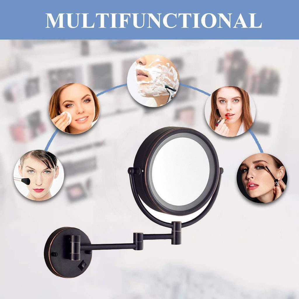 RomildaYuan RomildaYuan Wall Mount Makeup Mirror 5X Magnifcation with Lights, Wall Mount Vanity Mirror Oil Rubbed Bronze, Double Sided Bathroom Magnifying Mirror LED Lighted with Plug, 8.5 Inch, Brass