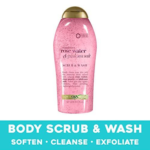 OGX OGX Sensitive + Pink Sea Salt & Rosewater Sulfate-Free Soothing Body Scrub with Healing Rose Quartz, Gentle Exfoliating Daily Body Wash to Soften & Smooth Skin, 19.5 Fl Oz
