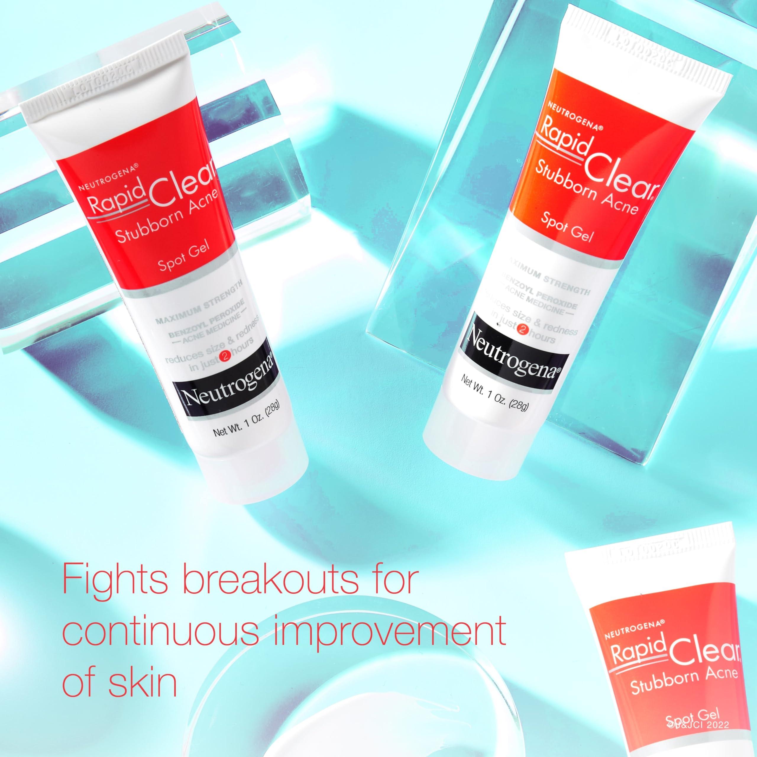 Neutrogena Neutrogena Rapid Clear Stubborn Acne Spot Treatment Gel with Maximum Strength 10% Benzoyl Peroxide Acne Treatment Medication, Pimple Cream for Acne Prone Skin Care, 1 oz, 2 Pack
