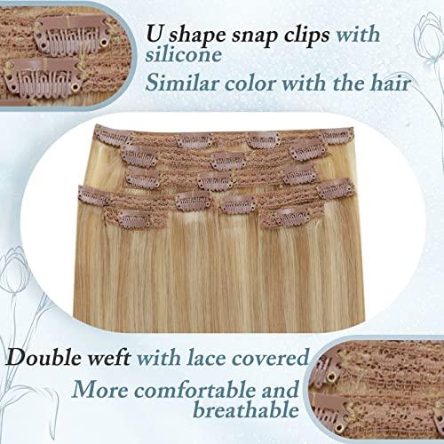 RUNATURE Buy Together Save More: #16p24 Light Blonde Mix Dark Blonde Ponytail Extension Human Hair 14Inch 70g and Clip in Hair Extensions 14Inch 80g (Total 2 Packs)