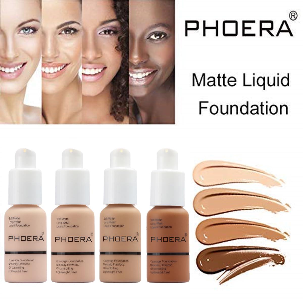 WFWJ PHOERA Foundation,Flawless Soft Matte Liquid Foundation 24 HR Oil Control Concealer Foundation Makeup,Full Coverage Foundation for Women and Girls (103 Warm peach+104 Buff Beige)