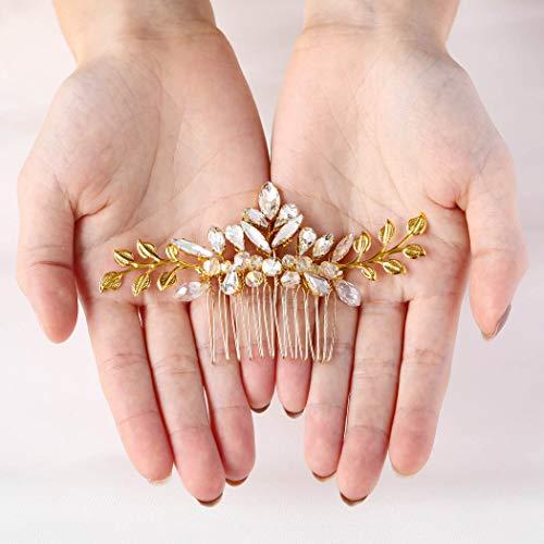 Barode Barode Bridal Wedding Hair Comb Gold Rhinestone Side Combs Crystal Bride Leaf Hair Accessories for Women and Girls