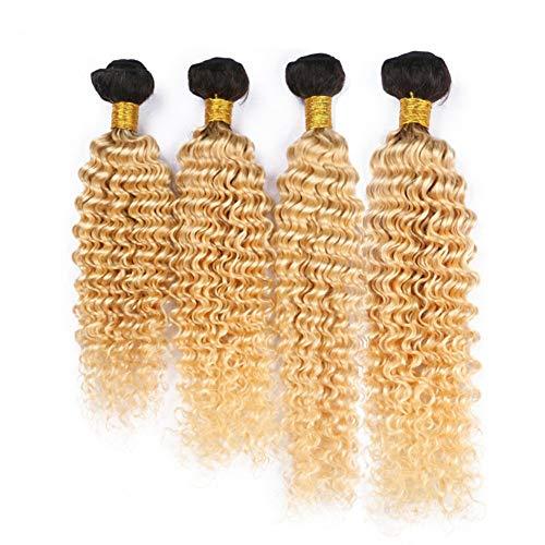 Tony beauty hair #1B/613 Blonde Ombre Deep Wave Brazilian Human Hair Weave Bundles 4Pcs Lot Black Roots Bleach Blonde Ombre Virgin Human Hair Weave Wefts Deep Wave Curly Bundles Double Wefts (28 28 28 28)