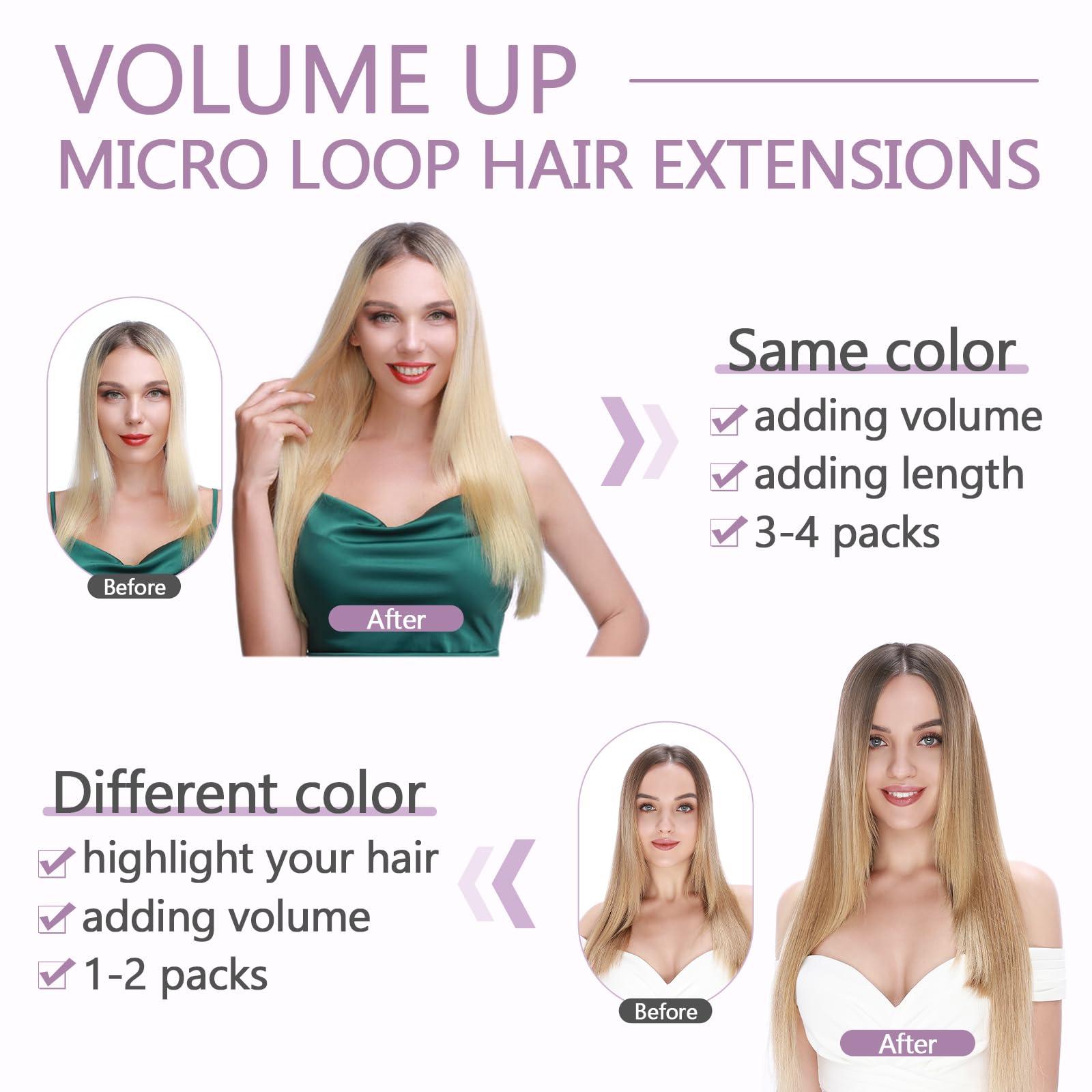 Benehair Benehair Micro Loop Hair Extensions Real Human Hair Wine Red Microlink Hair Extensions Human Hair 22inch Micro Link Hair Extensions for Women Invisible Natural Hair Extensions Add Volume