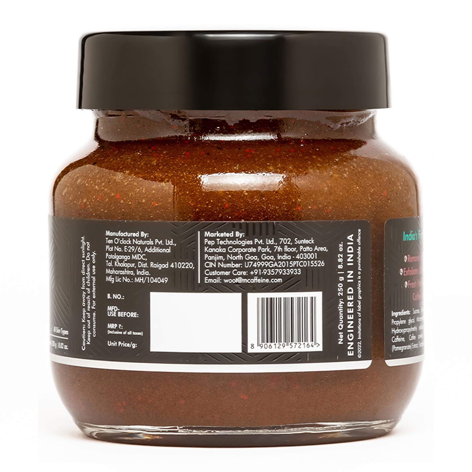 mCaffeine mCaffeine Coffee Sugar Body Scrub with Pomegranate - Body Wash Reduces Scars - Nourishing Blend of Coffee and Brown Sugar - All Skin Types - 8.82 oz