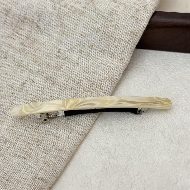 KOOMAGIC 3 Pcs Shiny Bow Slim Tortoise Shell Celluloid French Barrettes Flat Acrylic Hair Clips For Thick, Kinky, Voluminous Hair Strong Hold Cute Hair Styling Ponytail Holder for Girls (Beige)