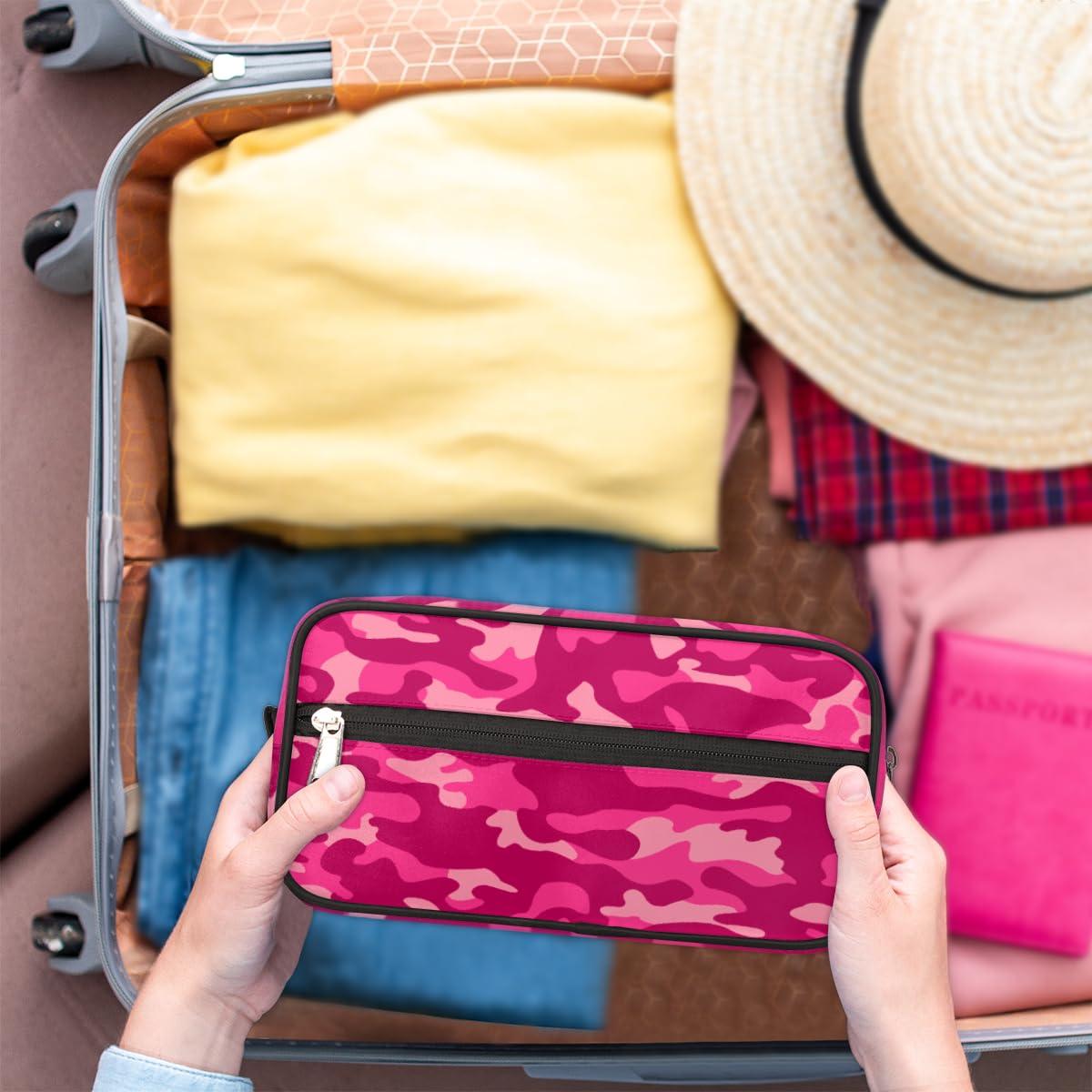 Pardick Pink Camo Camouflage Pattern Travel Toiletry Bag for Women Men Lightweight Cosmetic Makeup Bag Organizer Waterproof Shaving Bag Dopp Kit with Large Capacity for Toiletries and Shaving Accessories