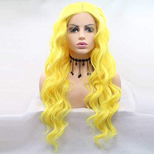 Karissa Hair Fluorescent Yellow Lace Front Wigs for Women Soft Yellow Long Lace Front Wigs with Middle Part Glueless Heat Resistant Hair for Hallowe Makeup 24inches