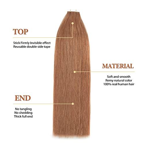 LOVRIO Lovrio Tape In Hair Extensions Remy Tape Hair, Colored Light Auburn, Real Remy Human Hair Extensions 50 Gram 16 Inch 20 Pieces