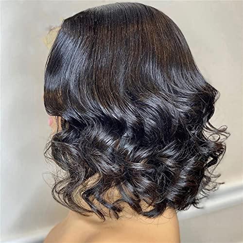 TOMYEUS TOMYEUS Wigs Synthetic Lace Wig Short Bob Wavy Lace Frontal Wigs with Natural Hairline 16-22 Inch Heat Resistant Fiber Synthetic Hair for Black Women for Daily Party (Stretched Length : 16inches)