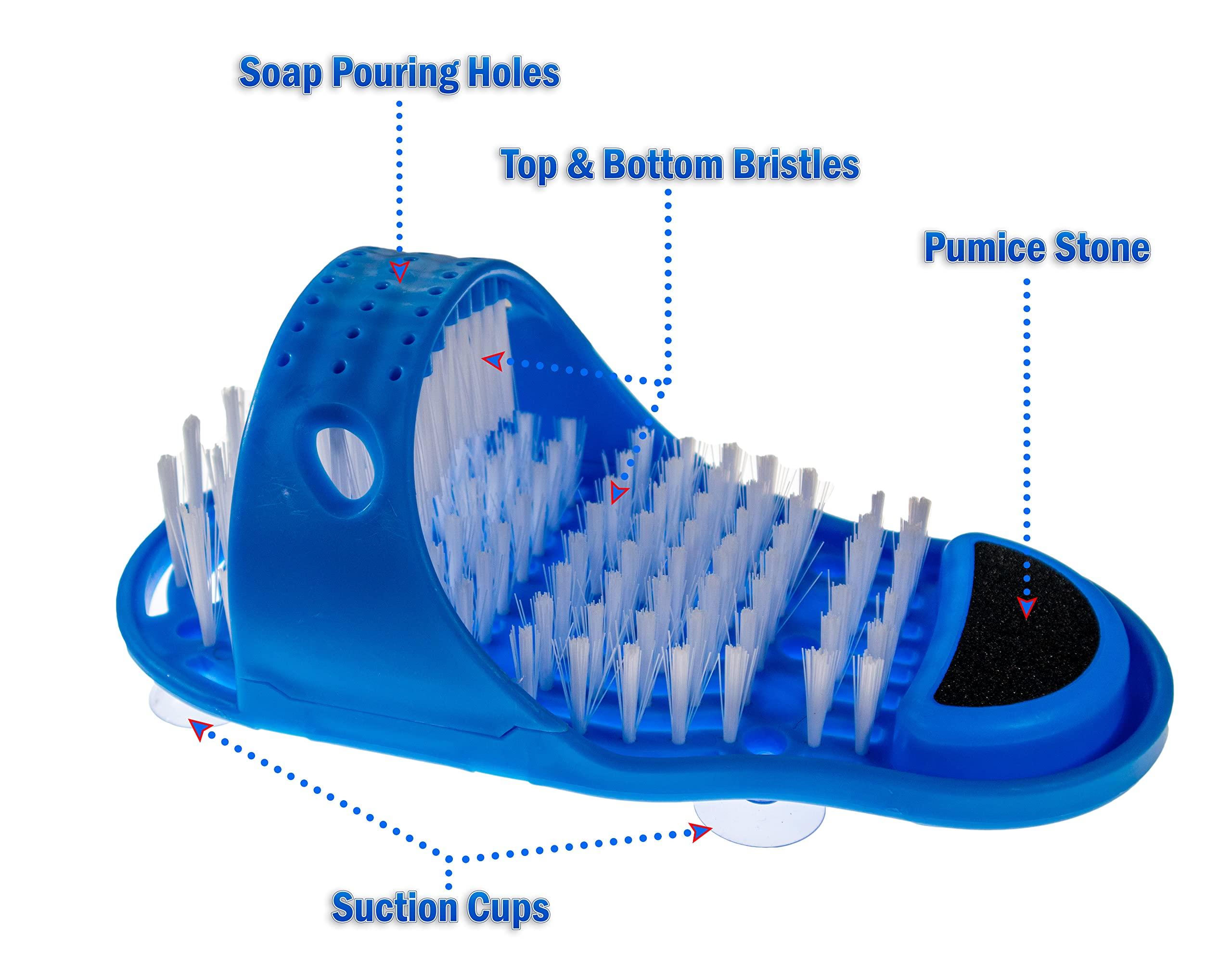 5 Star Super Deals Shower Foot Scrubber Washing Brush Sandal - Bath Feet Cleaner Exfoliating Spa - Non Slip Suction Cup with Pumice Stone (Blue)