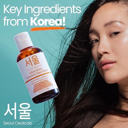 SeoulCeuticals SeoulCeuticals Korean Turmeric Face Wash Cleanser Vegan Cruelty Free Korean Skincare Facial Cleanser K Beauty Skin Care for Dry Sensitive Skin 4oz