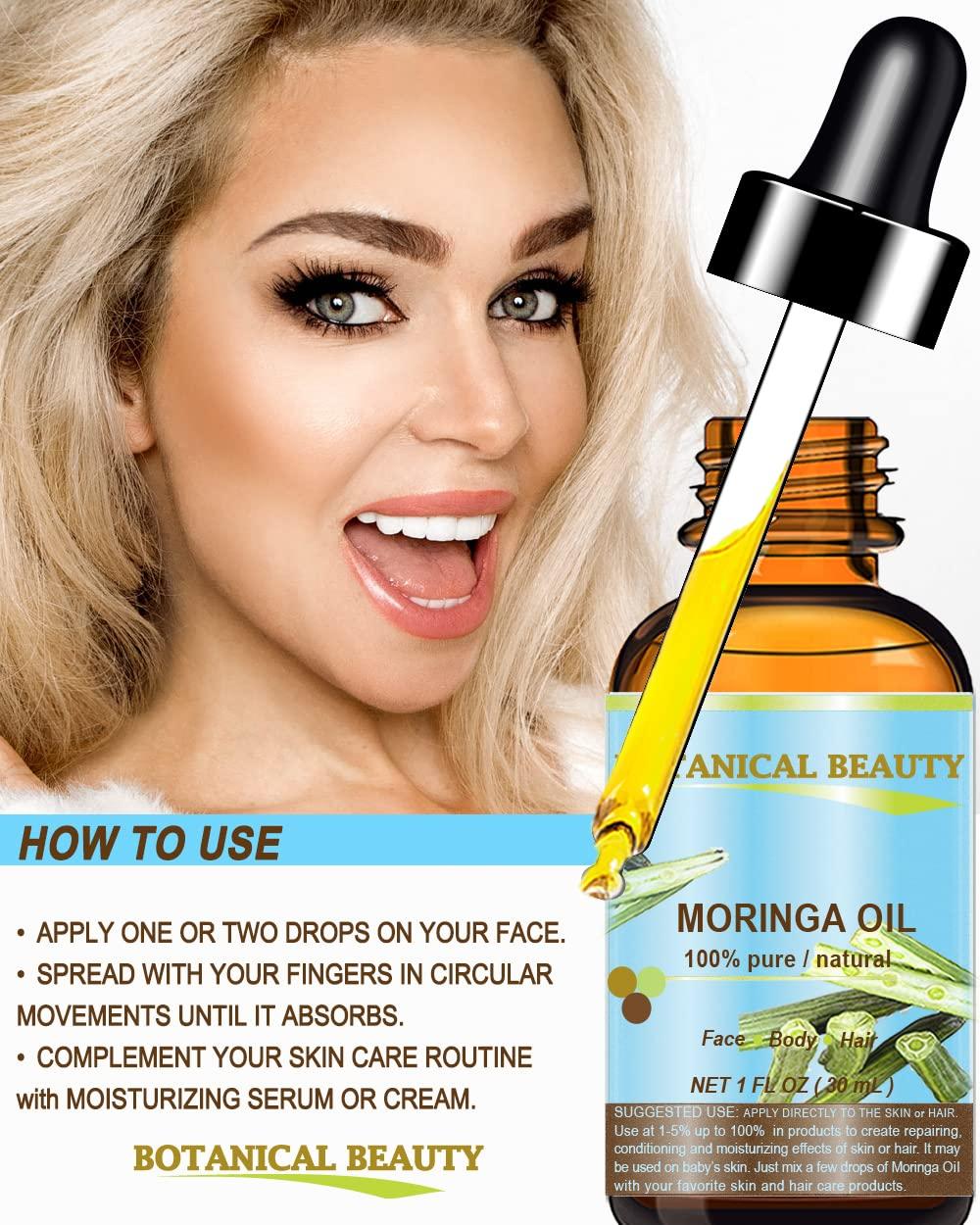 Botanical Beauty Botanical Beauty Moringa Oil 100% Pure Natural Undiluted Cold Pressed Carrier Oil. 1 Fl.oz.- 30 ml. for Face Skin, Hair, Lips, Nails. Rich in Vitamin C, Vitamin E