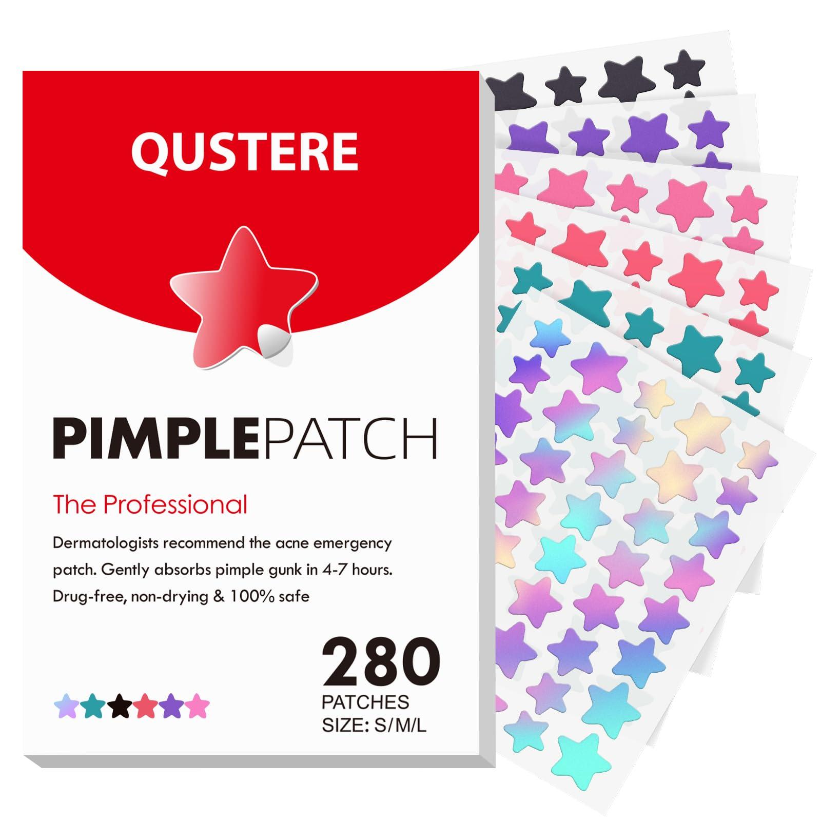 QUSTERE QUSTERE Pimple Patches for Face, Hydrocolloid Acne Patches, Cute Star Zit Covers for Face, Colorful Spot Stickers with Tea Tree, Salicylic Acid & Cica Oil| 3 Sizes (10mm, 12mm & 14mm) |280 Count