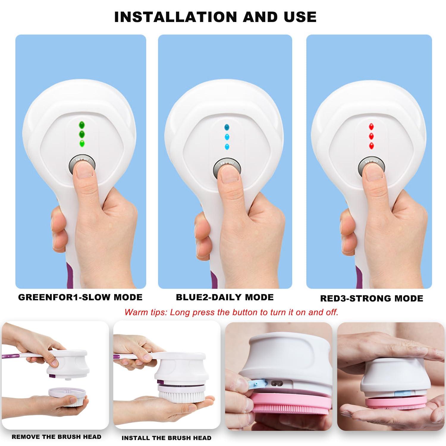 PeaMirmy Electric Body Brush,5 Attachments Brush Heads Electric SPA Brush Spin Scrubber for Shower Bathing Cleansing Wash Deep Cleaning with Silicone Rechargeable IPX7 Waterproof