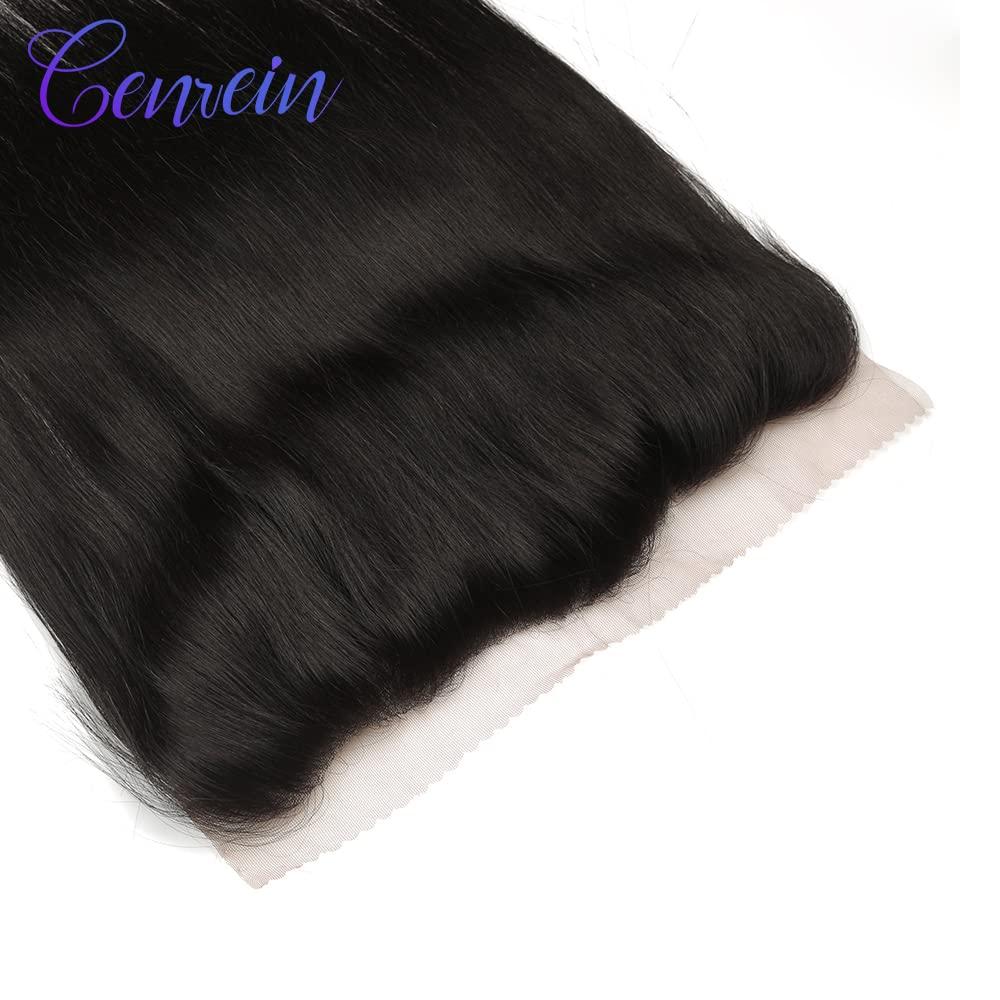 Genrein Genrein Brazilian Bone Straight Hair 13x4\" Lace Frontal closure Ear to Ear Free Part Unprocessed Natural black Straight Human Hair Extensions 9A [14 Inch]