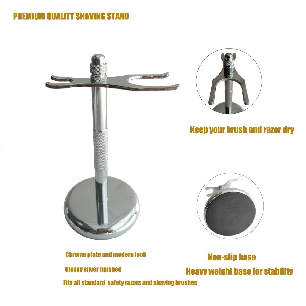 ECHOLLY 3 in1 Premium Shaving Brush Kit for Men Includes Vegan Badger Synthetic Hair Shaving Brush,Stainless Steel Shaving Soap Bowl,Heavy Safety Stand for Mens Gift (Ivory White)