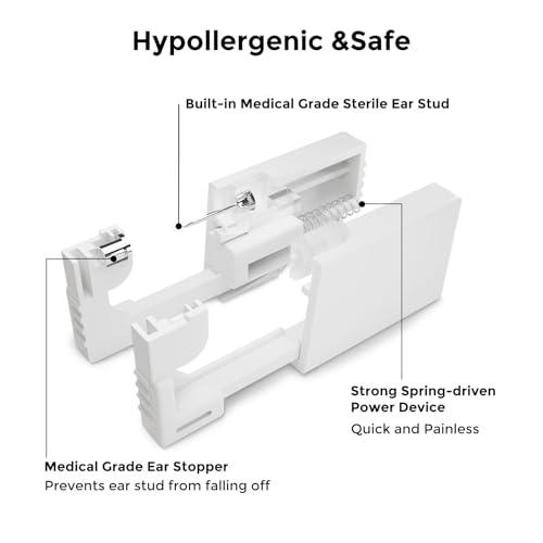 SugarTang SugarTang Ear Piercing Kit | Disposable Ear Piercing Gun Kit Made in 316L Surgical Stainless Steel with 4mm - 4prong Cubic Zirconia | At Home Self Piercing Kit with Earrings Studs