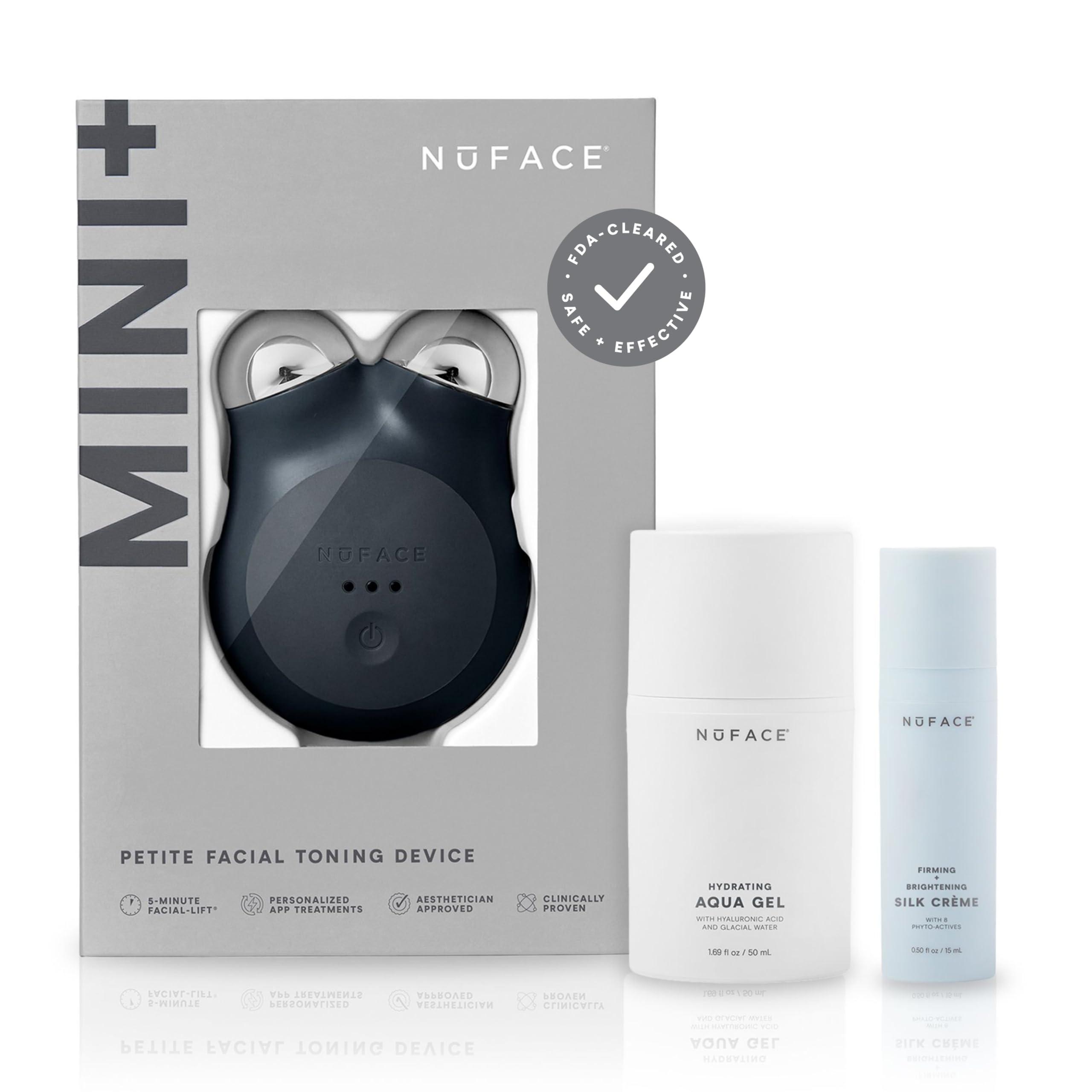 NuFACE NuFACE MINI+ Microcurrent Facial Device Kit - FDA Cleared Face Sculpting & Skin Tightening Device to Contour, Lift & Tone + Microcurrent Gel Activator & Silk Creme - Midnight Black