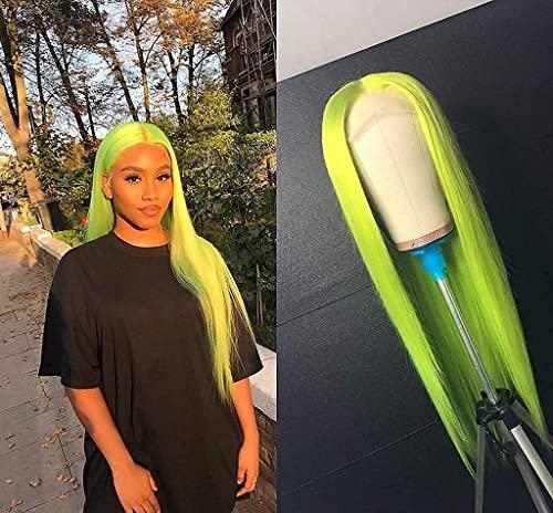 RainaHair Green Lace Front Wigs Straight Light Green Synthetic Hair Natural Heat Resistant Hair Wigs Half Hand Tied Wigs for Cosplay Daily Wear (24 Inch, Greenst/lace front wig)