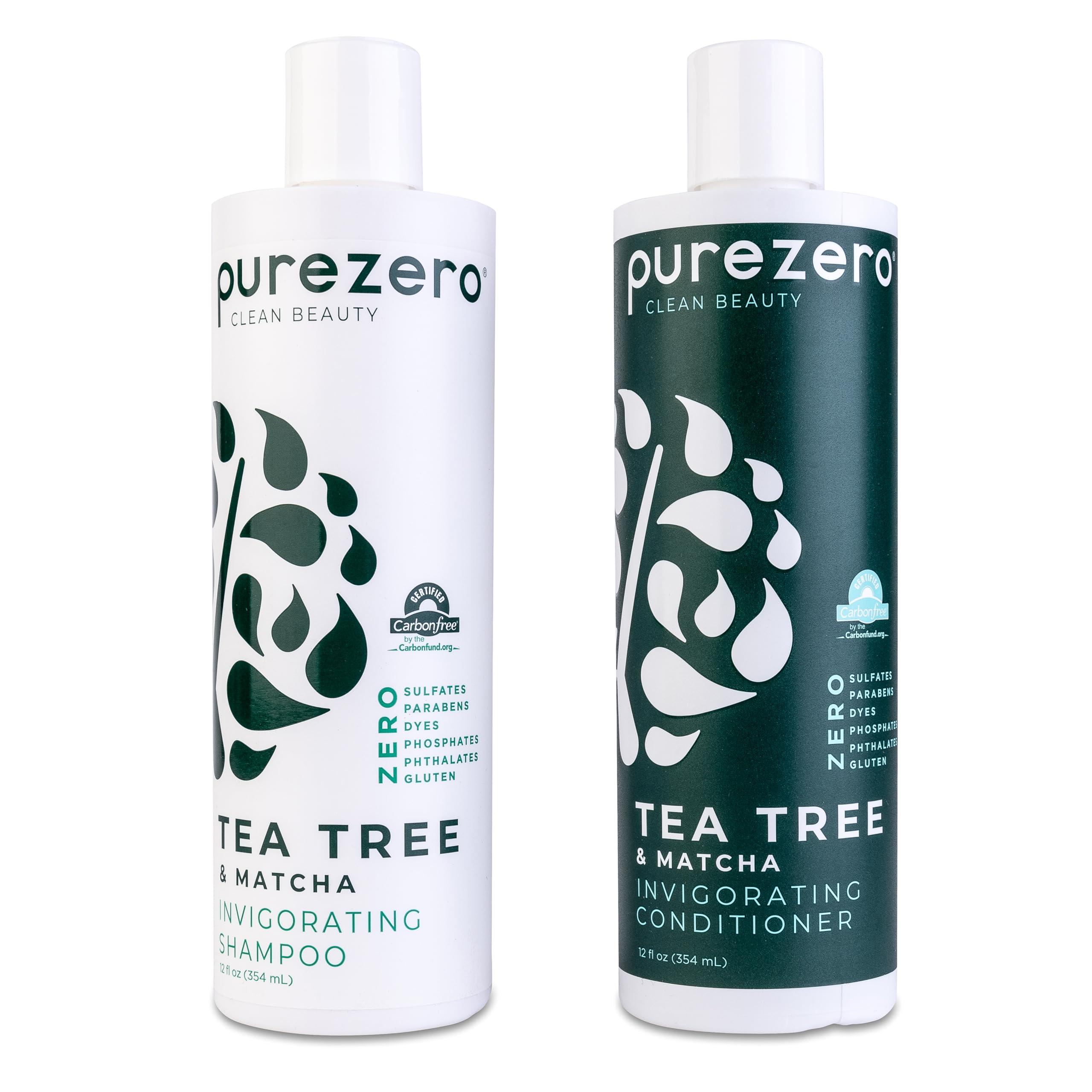 Purezero Purezero Tea Tree & Matcha Shampoo and Conditioner Set - Nourishing & Invigorating Scalp Treatment - Zero Sulfates, Parabens, Dyes Vegan and Cruely Free (12 Fl Oz (Pack of 2))