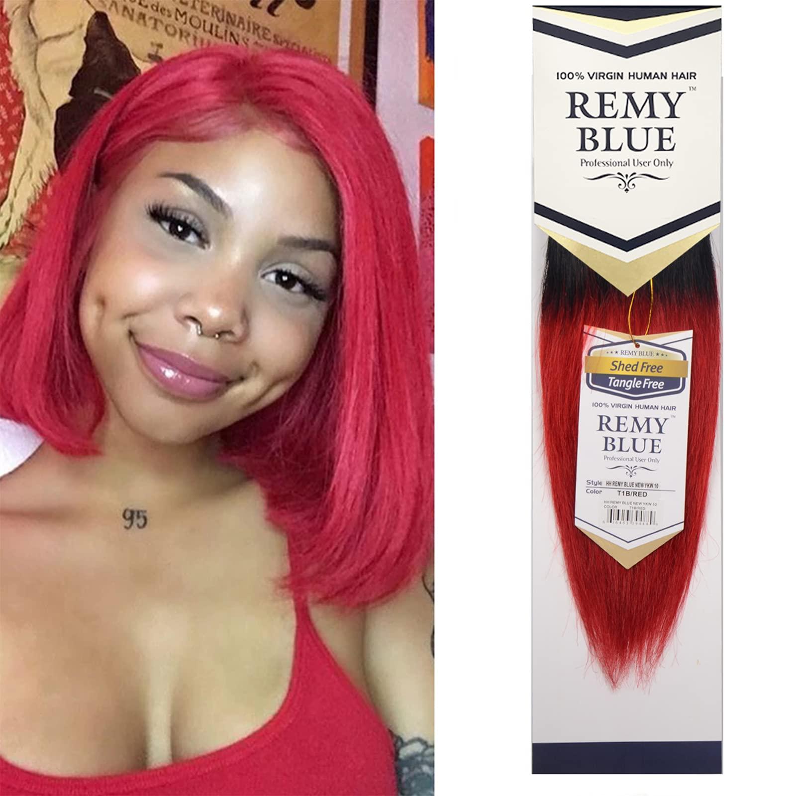 KARA HAIR FASHIONISTA 2-Pack Deal ! New Remy Yaky-Remy Blue 100% VIRGIN Human Hair Weave- Shed Free&Tangle Free (#T1B/RED 12")