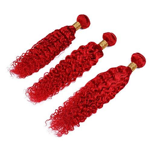 Tony beauty hair Tony Beauty Hair Deep Wave Wavy Virgin Brazilian Human Hair Bright Red Weave Bundles 3/4Pcs Lot Colored Red Deep Curly Wave Human Hair Extensions Double Weft 10-30" Tangle Free (14 14 14)