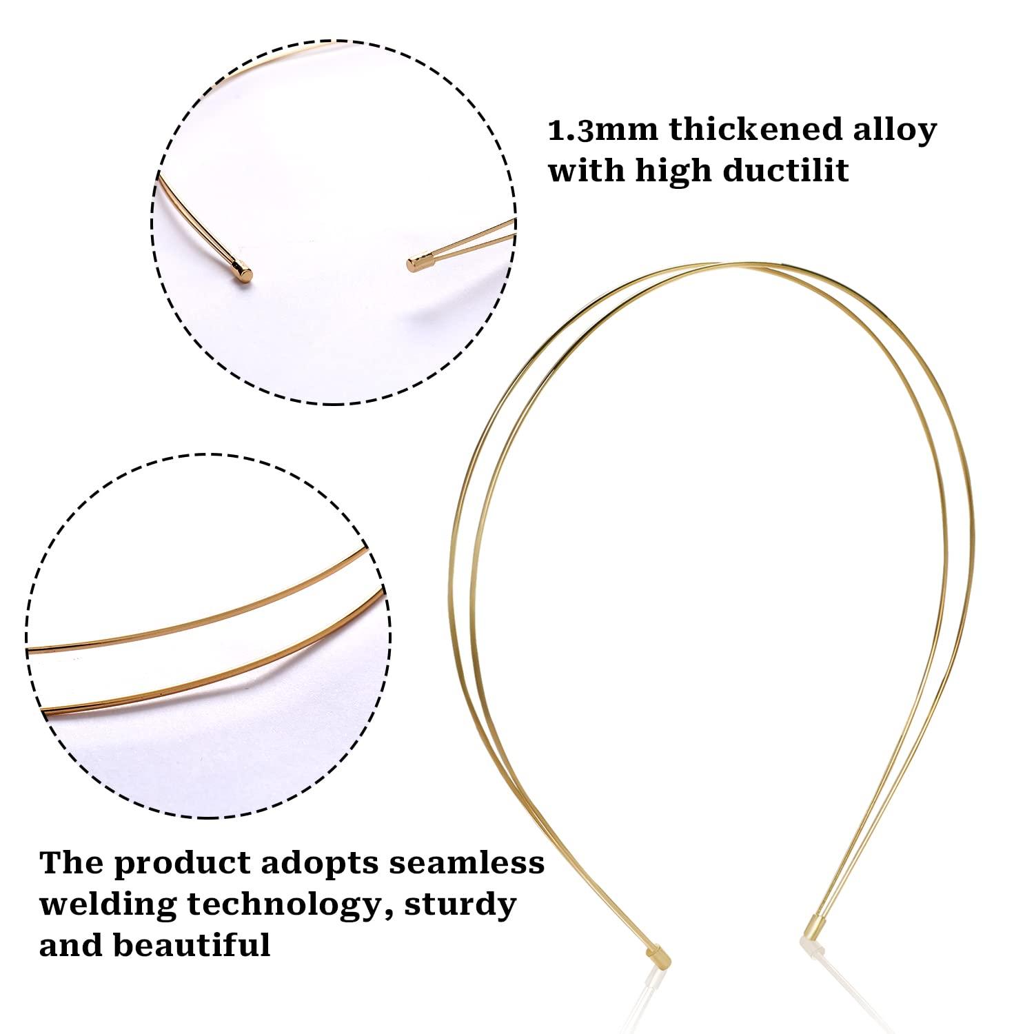 Vin Beauty Vin Beauty 4 Pcs Metal Thin Double Headbands Row Wire Headband for Women Bridal Headband Hair Hoop Wedding Hair Band Elastic Metal Hairband for Women Girls (Gold)