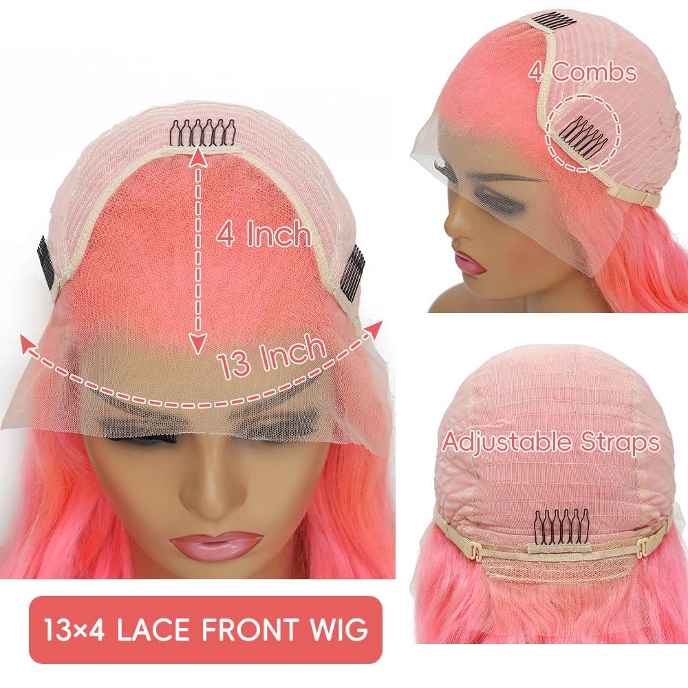 Boumon Pink Lace Front Wigs Human Hair Pre Plucked 200% Density Body Wave Pink Wig Human Hair 13x4 HD Lace Frontal Wig Pink Colored Human Hair Wig Glueless Wigs Human Hair 30 Inch