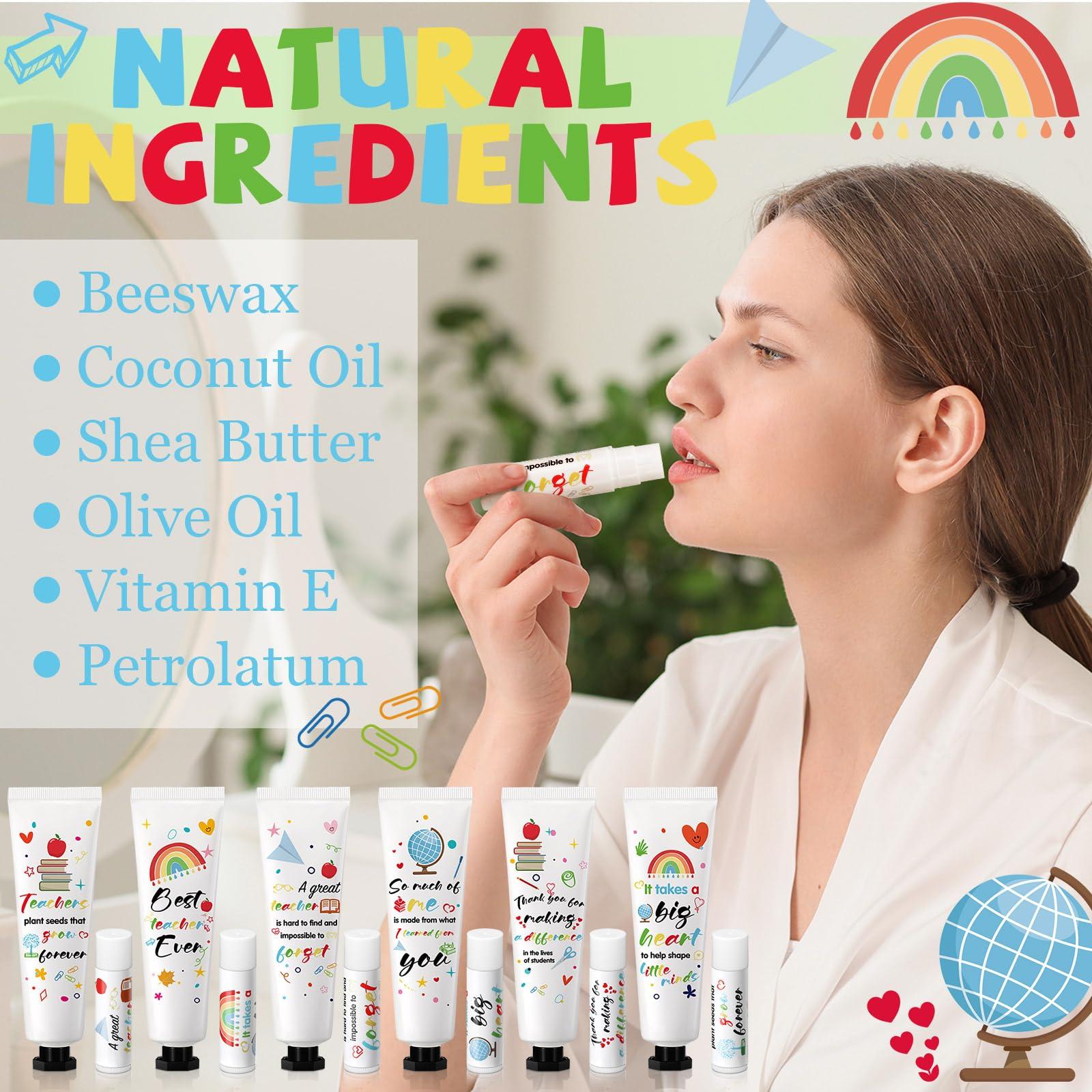 Dimsile Dimsile 24 Set Teacher Appreciation Gifts Lip Balm Hand Cream Thank You Gifts with Cards Organza Bags Travel Size Moisturizing Hand Lotion for Dry Crack Hand Teachers\' Day