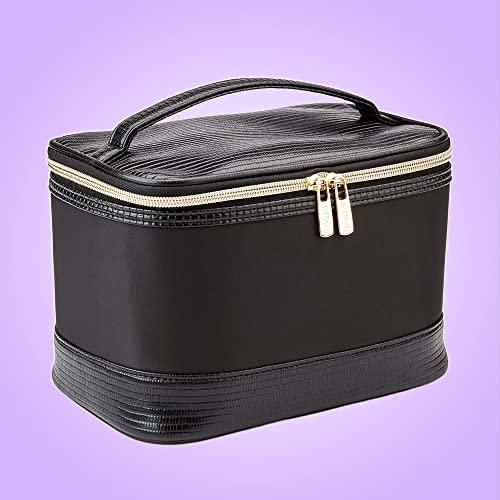 Conair Conair Travel Makeup Bag, Large Toiletry and Cosmetic Bag, Perfect Size for Use At Home or Travel, Train Case Shape in Black with Snake Print