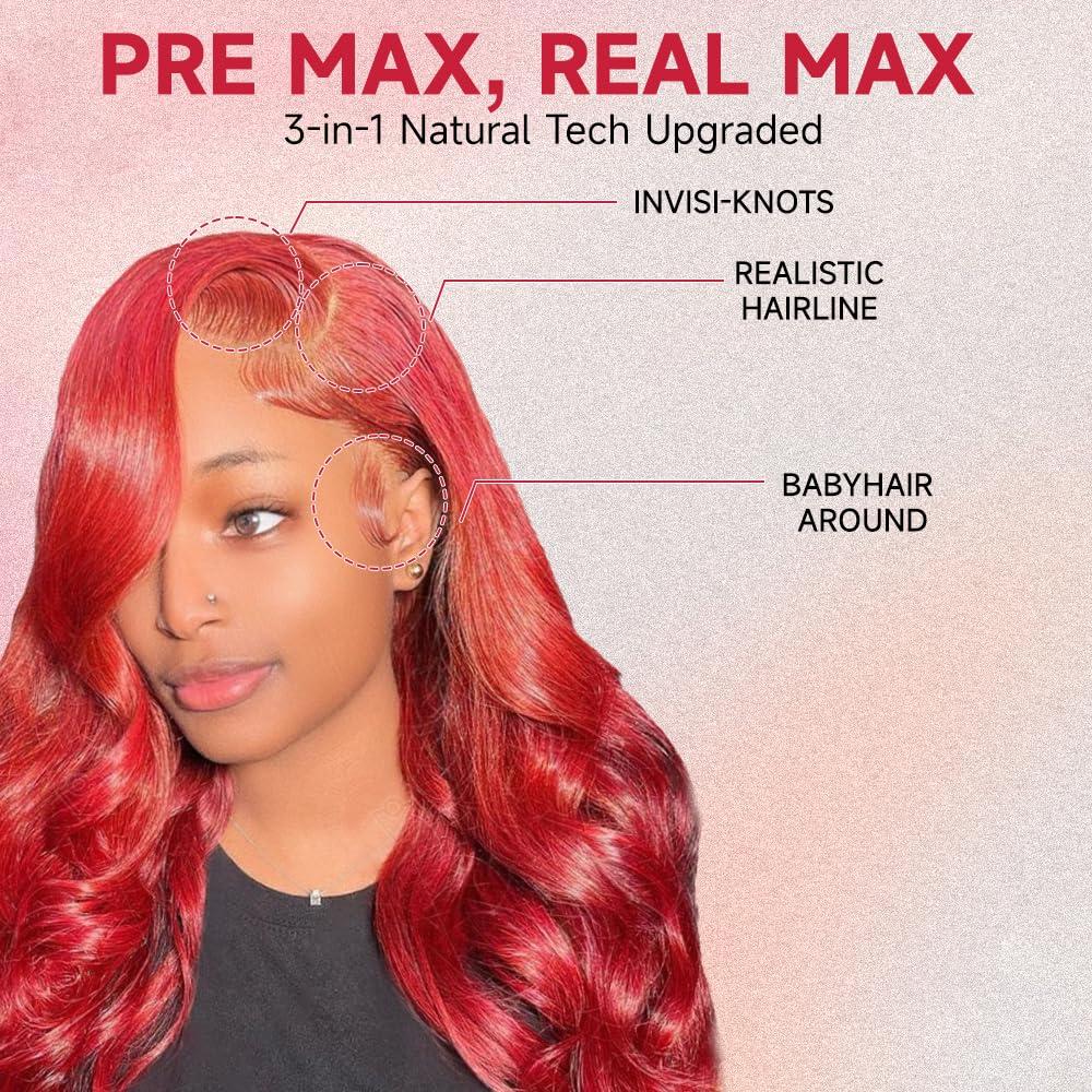 JINNOO JINNOO Red Wig Human Hair 13x4 HD Lace Frontal Human Hair Wigs 200 Density Body Wave Lace Front Wigs Human Hair Pre Plucked With Baby Hair Red Human Hair Wig Glueless Wigs Human Hair 24 Inch