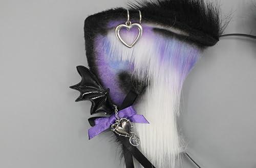 TTYAO REII TTYAO REII Gothic Fox Ears Headband Faux Fur Wolf Cat Hairband Animal Ears Headwear Fluffy Headdress for Anime Cosplay (Black and Purple)