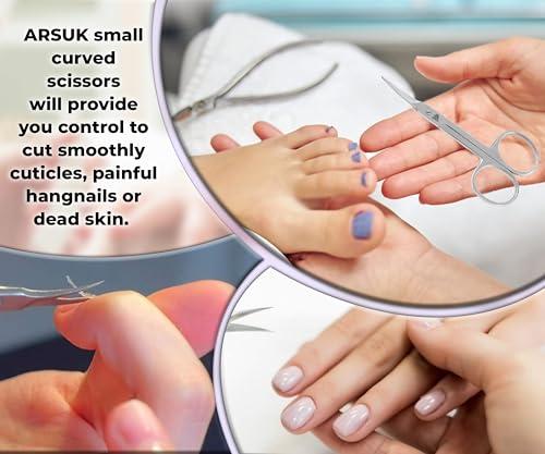ARSUK ARSUK Cuticle Scissors Extra Fine Curved- Professional Manicure Scissors for Women Men Nails, Cuticles, Hang Nail- Sharp Thin Stainless Steel 3.75\" Long Right & Left Handed Tijera Para Cortar Cuticula