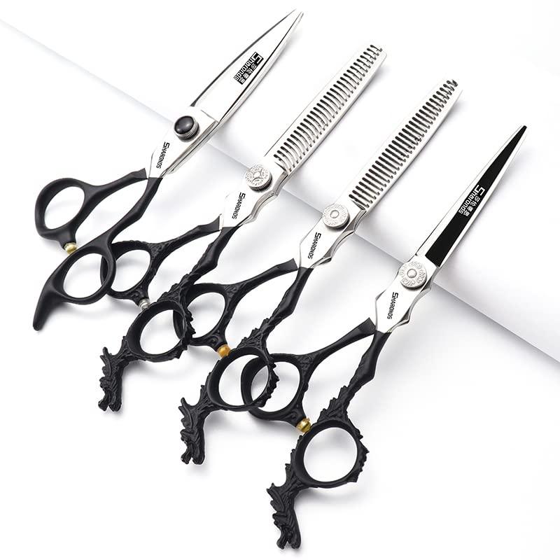 SHARONDS Silver/black barber scissors, high hardness sharp professional hairdresser scissors 6 inch salon hairdresser scissors. (4pc-B)